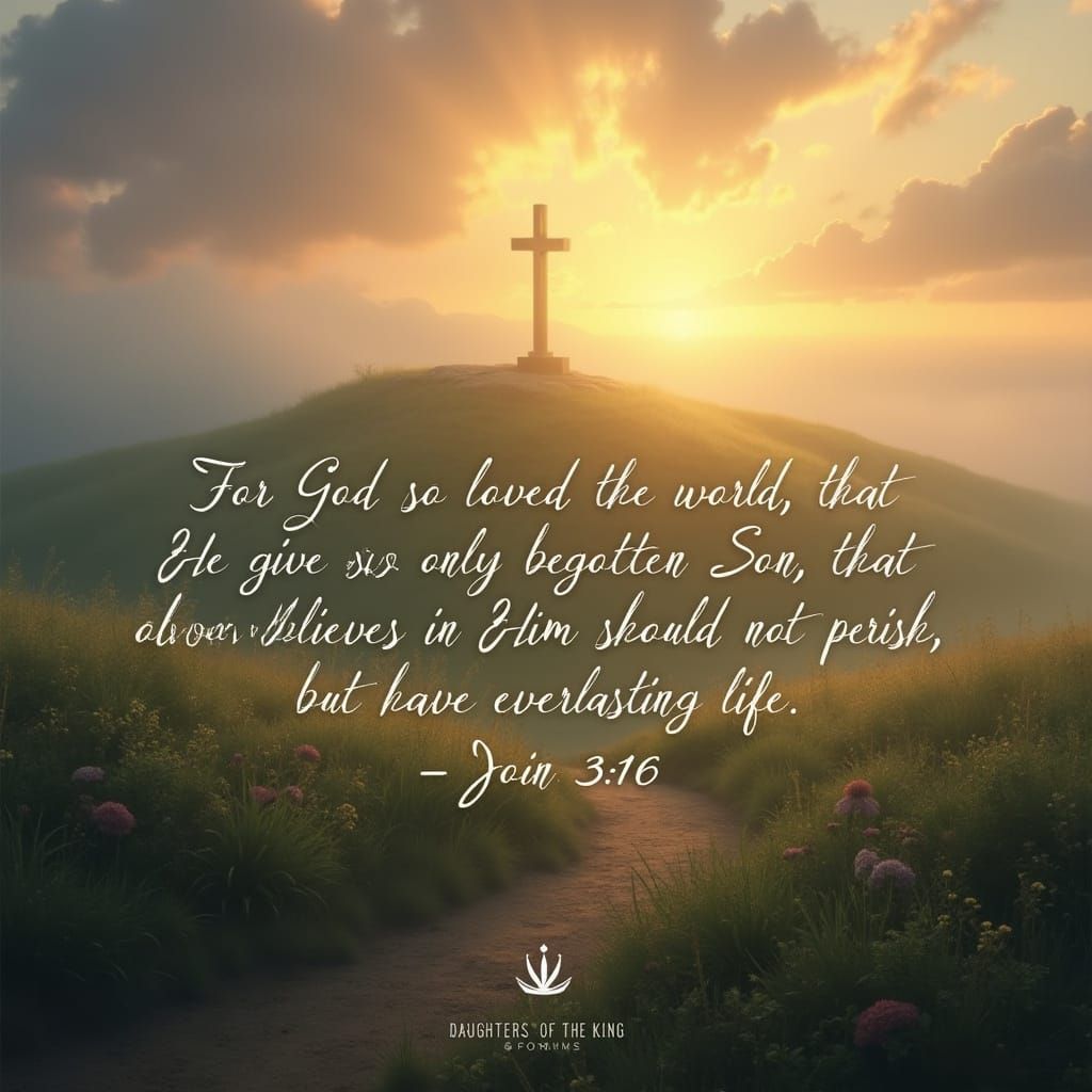 Surreal Sunrise Landscape with Glowing Cross