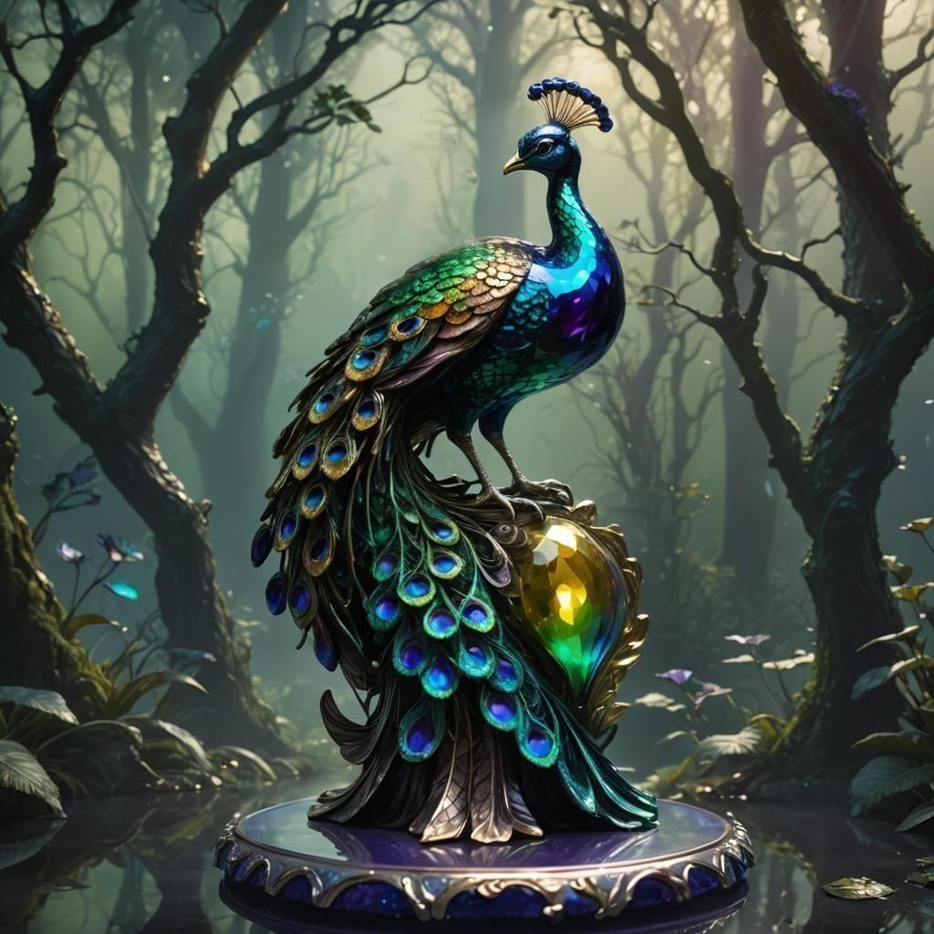 Detailed Painted Glass Peacock Figurine in Matte Style