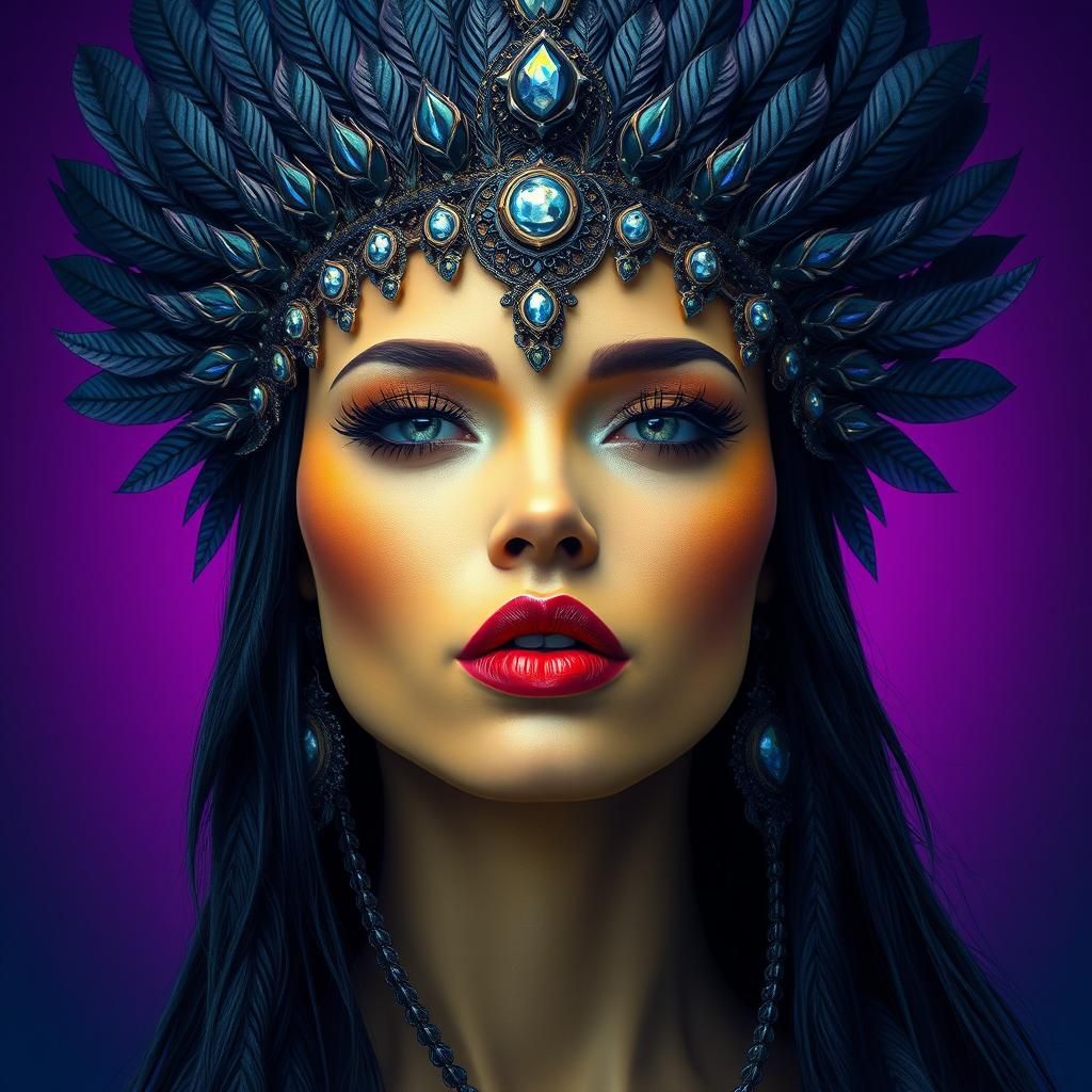 Fantasy Woman with Yellow Skin and Feathered Hair