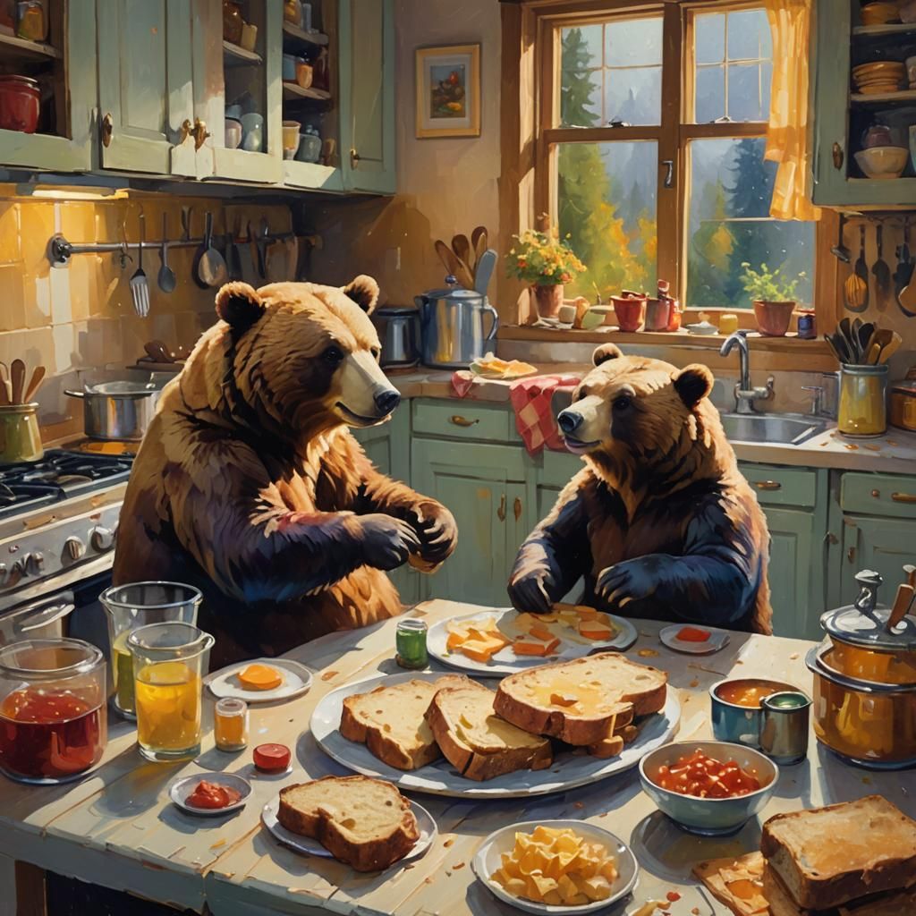 I saw 2 bears making sandwiches