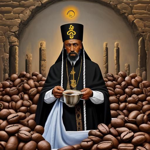 Ethiopian Priest in Coffee Beans, Orozco Style