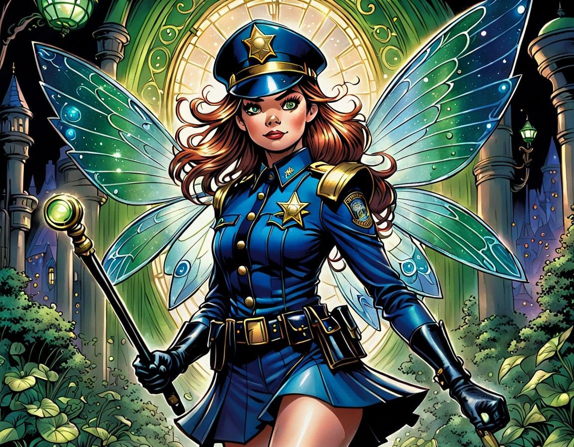Fairy Police Officer Patrols Emerald City in Comic Art