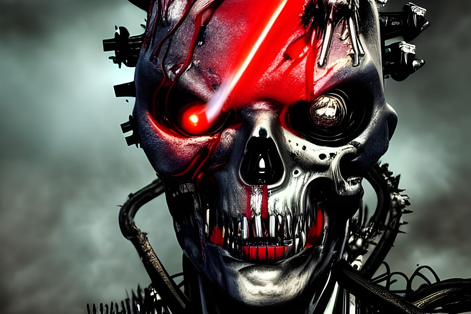 Damaged Cyborg Zombie with Glowing Eyes