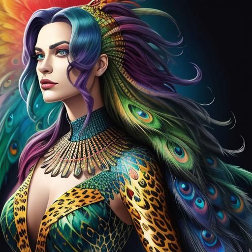 Rainbow Dragon Woman: Comic Book Art Portrait