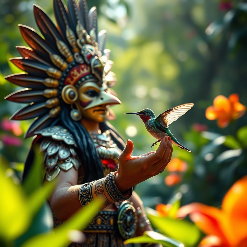 Majestic Aztec Sun God in Vibrant Jungle