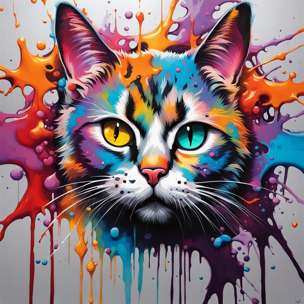 Colorful Graffiti Art Cat Painting