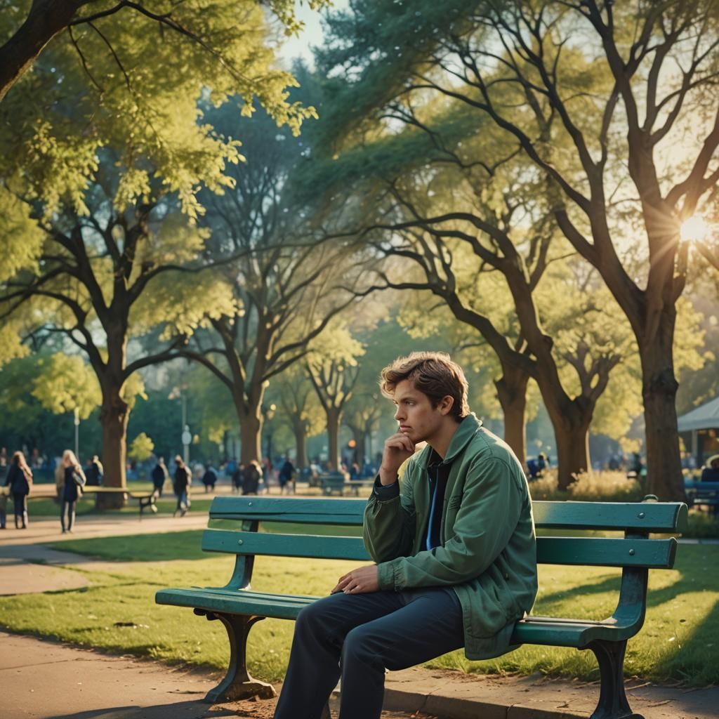 Person on Bench in Park as Matte Painting