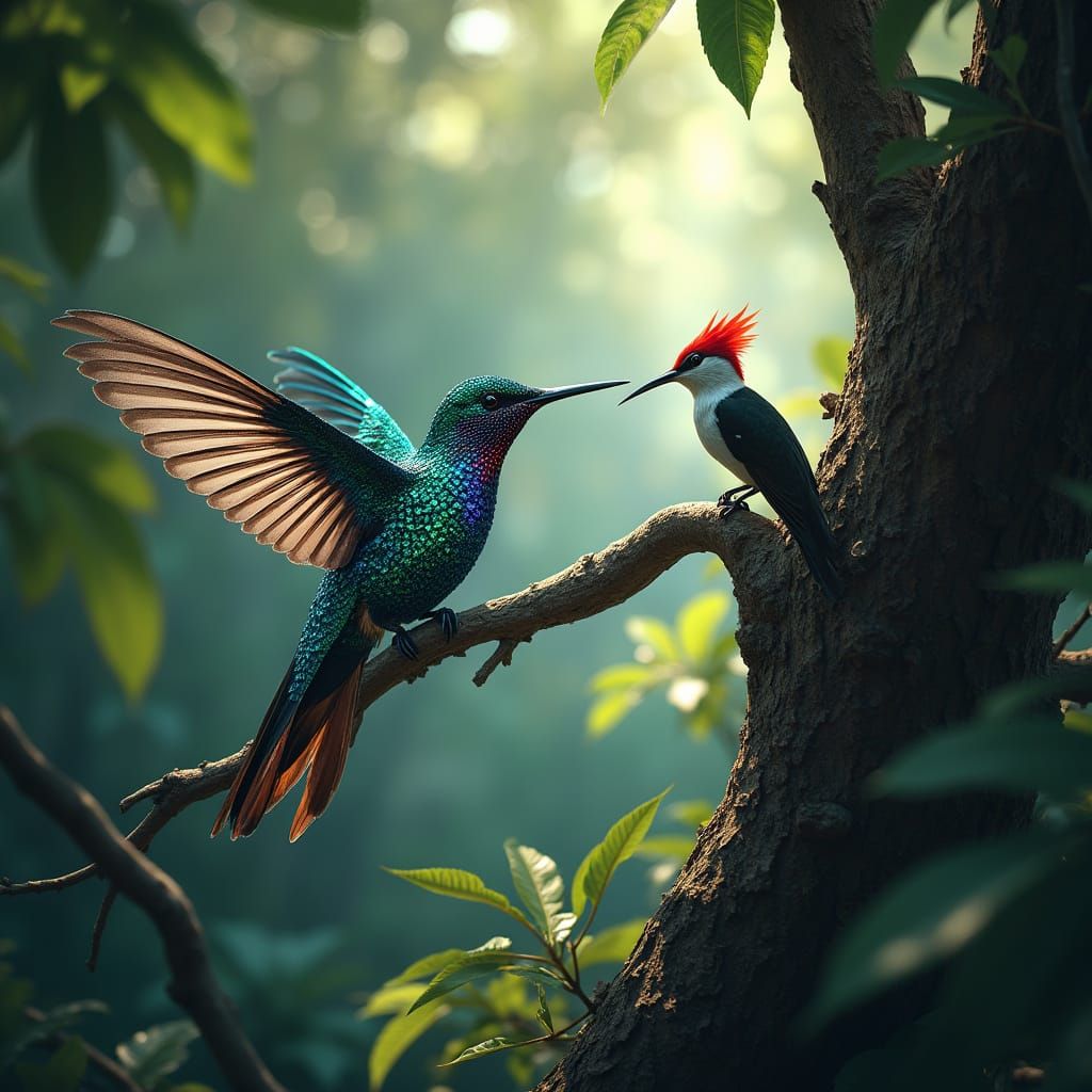 Majestic Hummingbird in Jungle Landscape