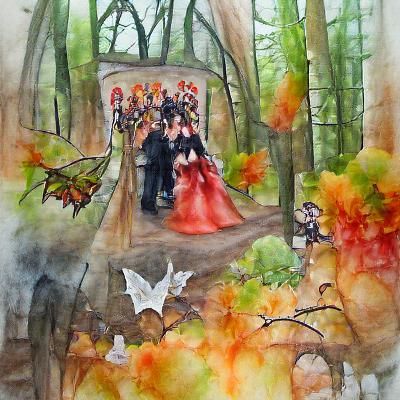Fairies Attend Gothic Autumn Wedding Watercolor
