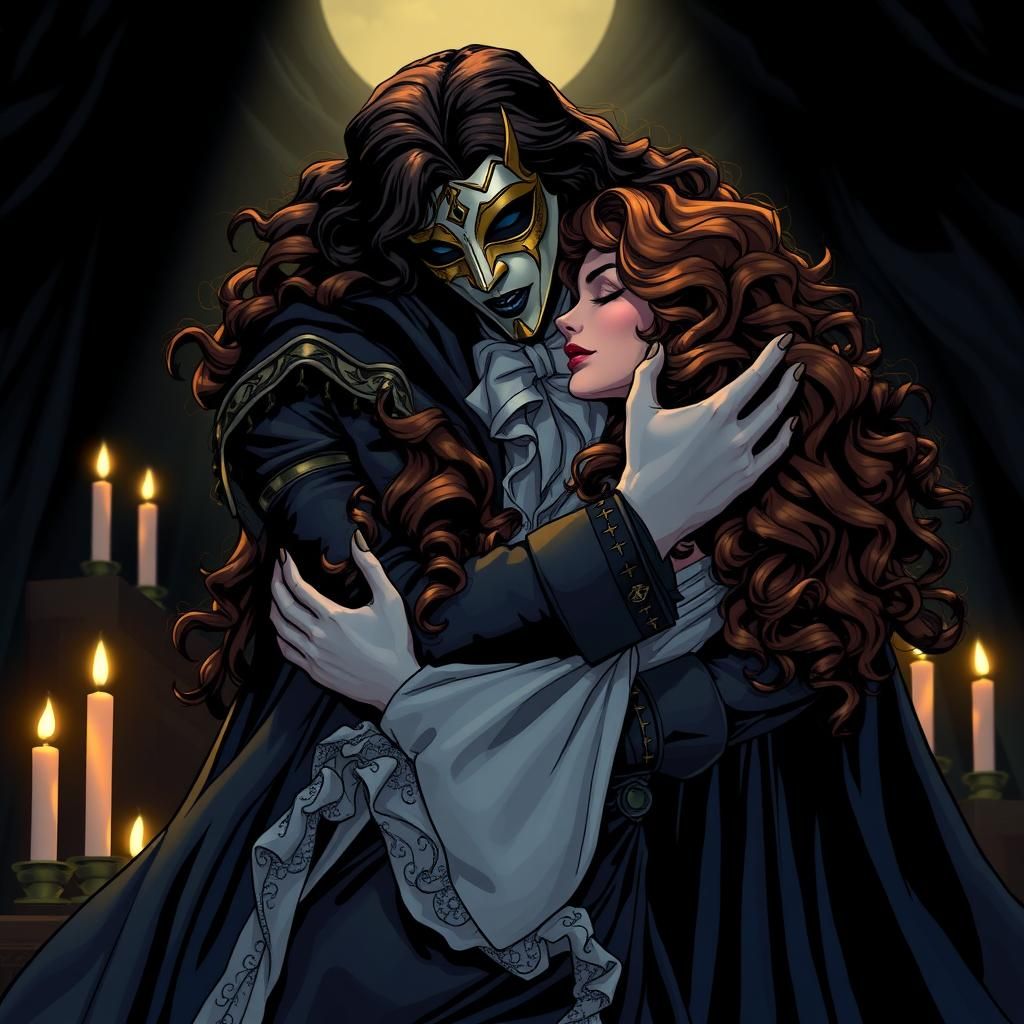 Phantom of the opera, phantom Handsome, holding a beautiful,...