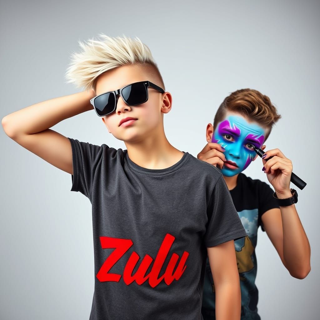 Confident Teenage Boy with Edgy Mohican Haircut and Bold Lat...