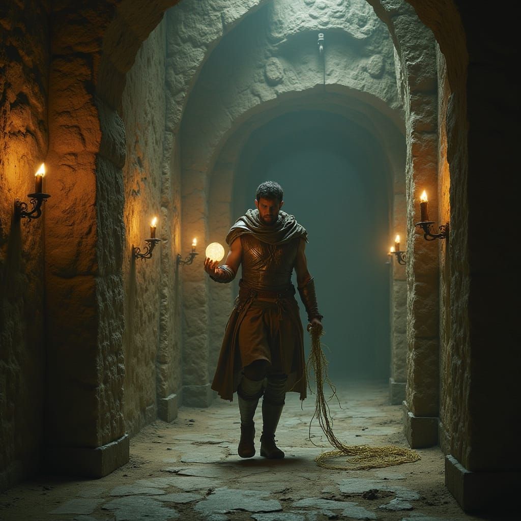 Theseus Navigates Crete's Twisting Labyrinth with Ball of Th...