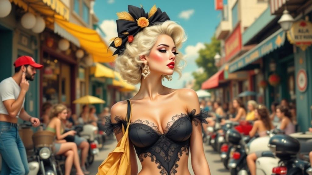 Ethereal Queen of Summer Heat in Art Nouveau Pin-Up Style