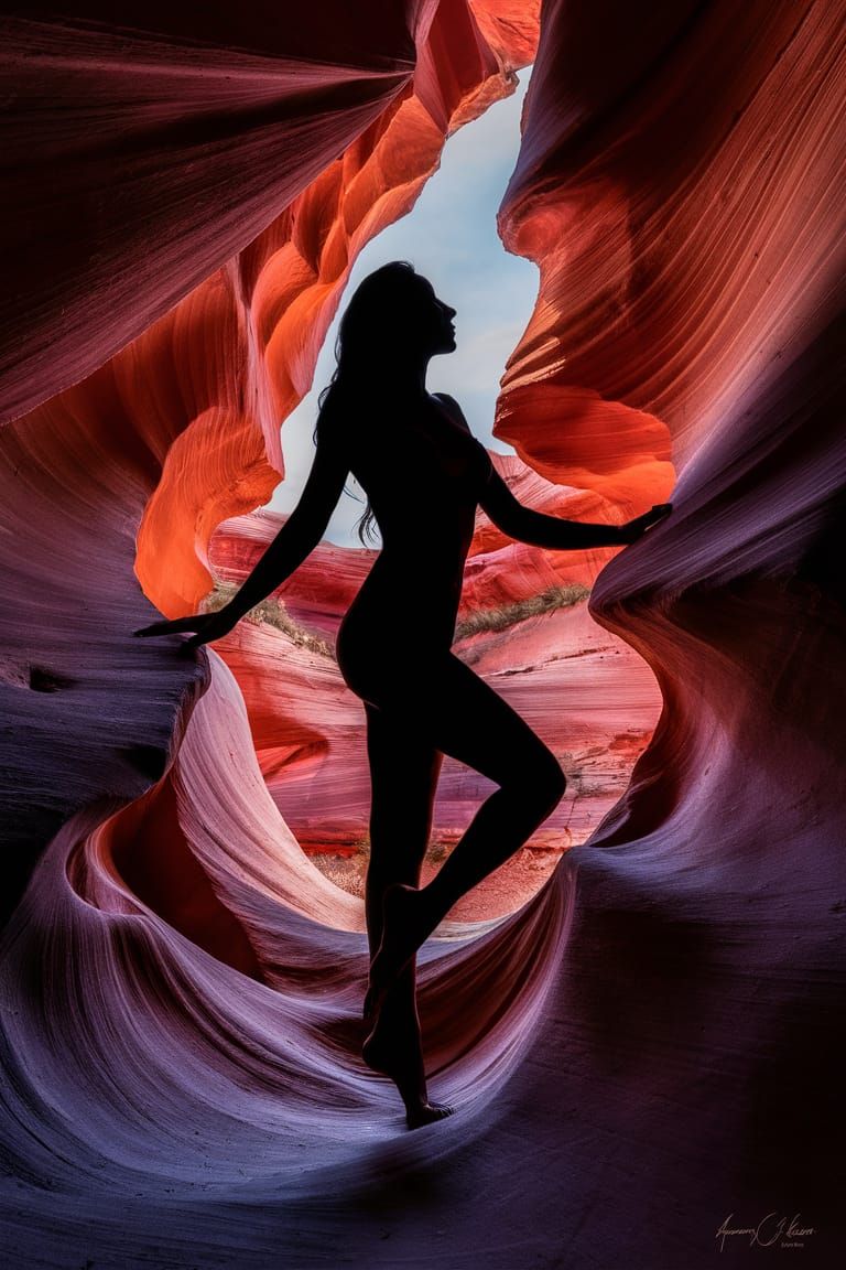 Woman's Silhouette in Vibrant Canyon Landscape