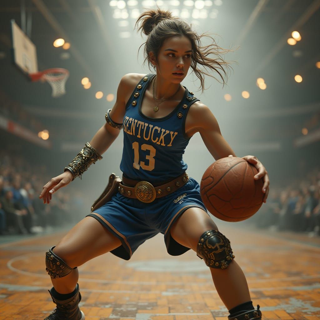 Steampunk Kentucky Wildcat Female Basketball Player in Actio...
