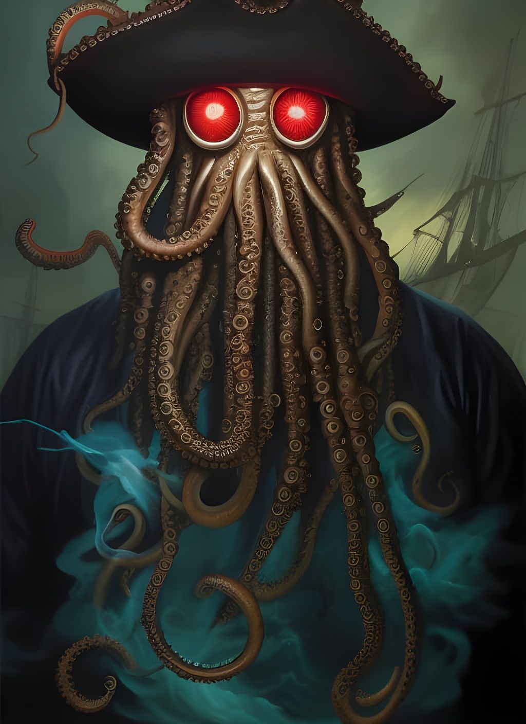 Eldritch Cthulhu Pirate Captain Portrait on Ghostship