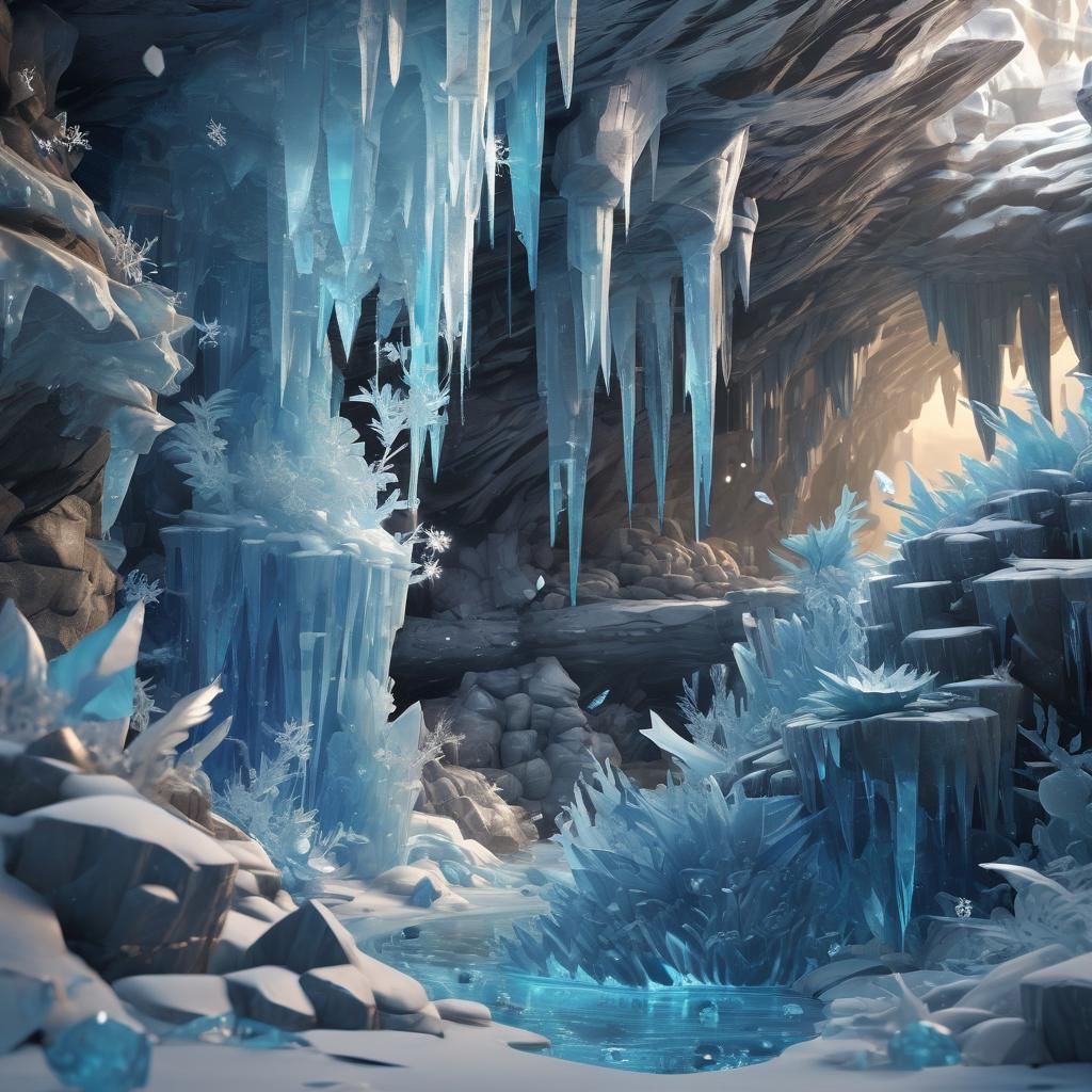 Pokémon Frozen in Ice Cave: 3D Anime Art