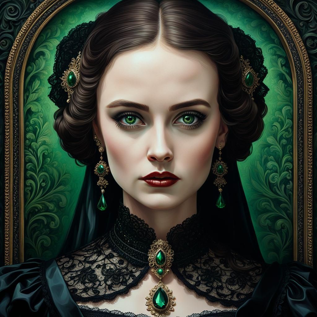 Gothic Portrait of Woman with Green Eyes