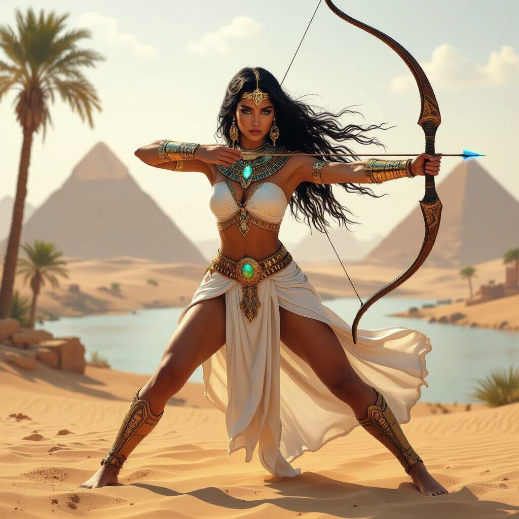 Egyptian Warrior Goddess Archer in Golden Light