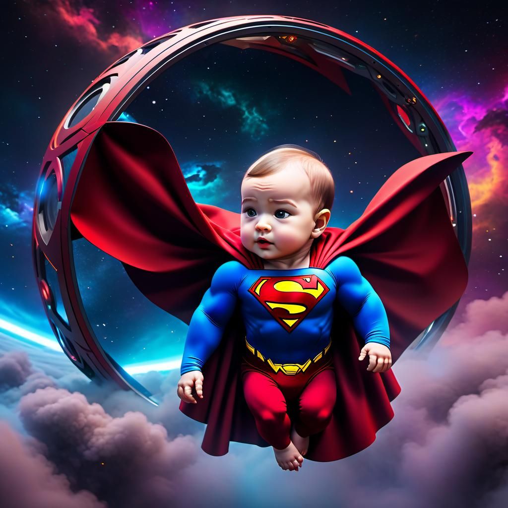 Baby Superman in Space Capsule, Digital Art