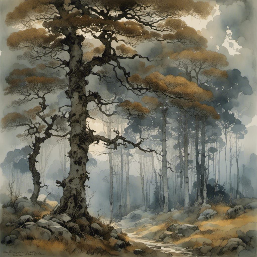 Moorland Storm with Gnarled Pines and Birches