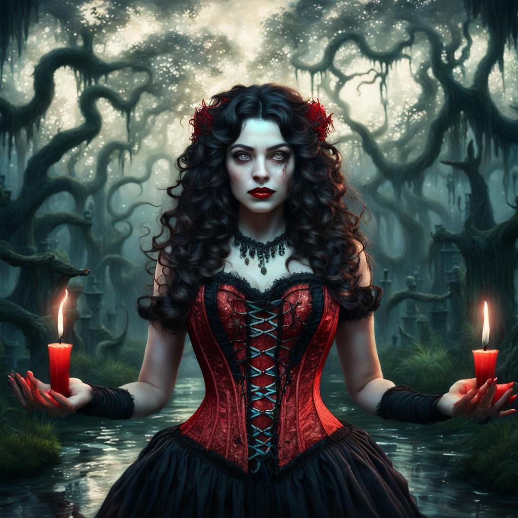 Cajun Bayou Witch Summoning Ghosts: Fantasy Art