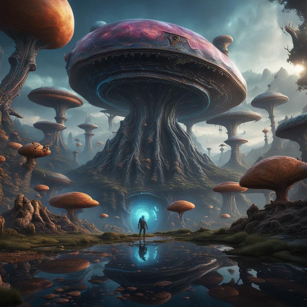 Fantastical Aliens in Wonderland: Detailed Matte Painting