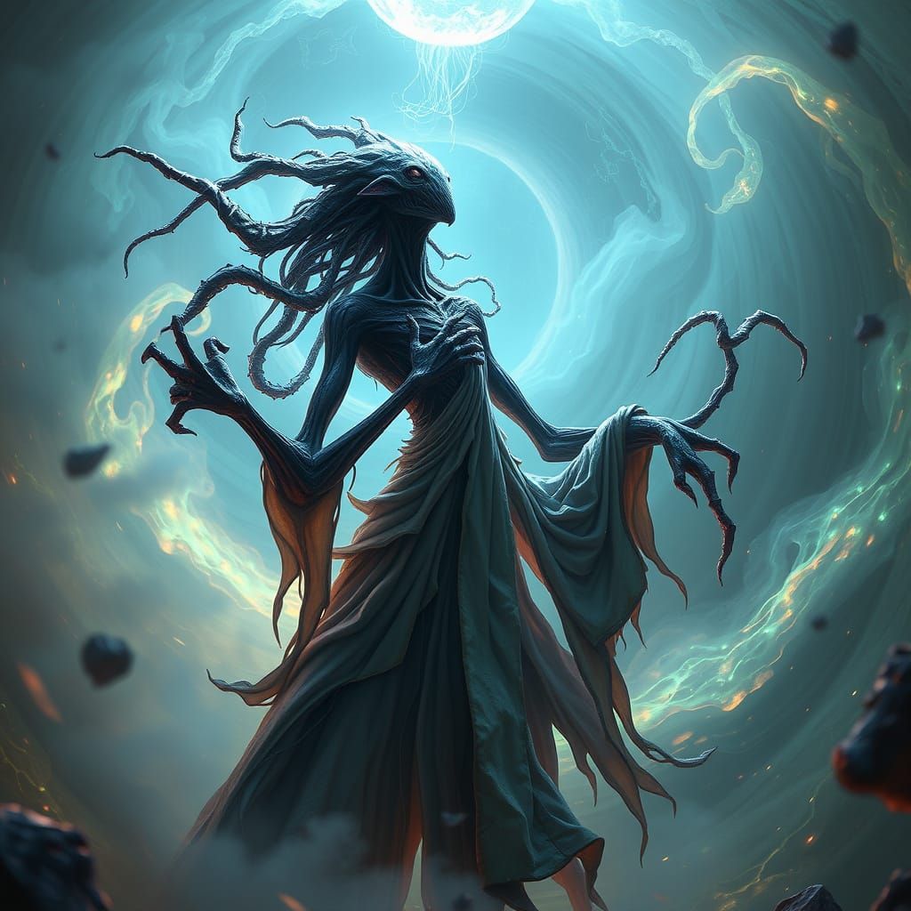 Ethereal Mind Flayer Amidst Iridescent Vortex
