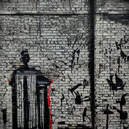 Gothic Street Art Mural on Brick Wall - Monochrome Photograp...
