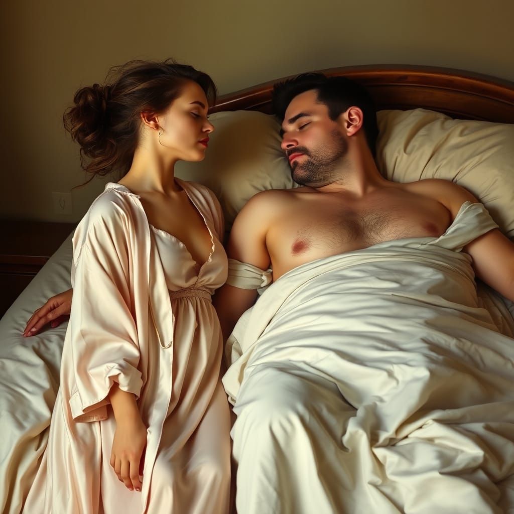 A Young Woman's Tender Moment with Her Sleeping Father