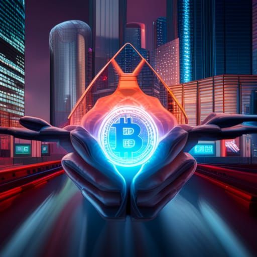 a sign that says "strong hands btc" in the city of the futur...