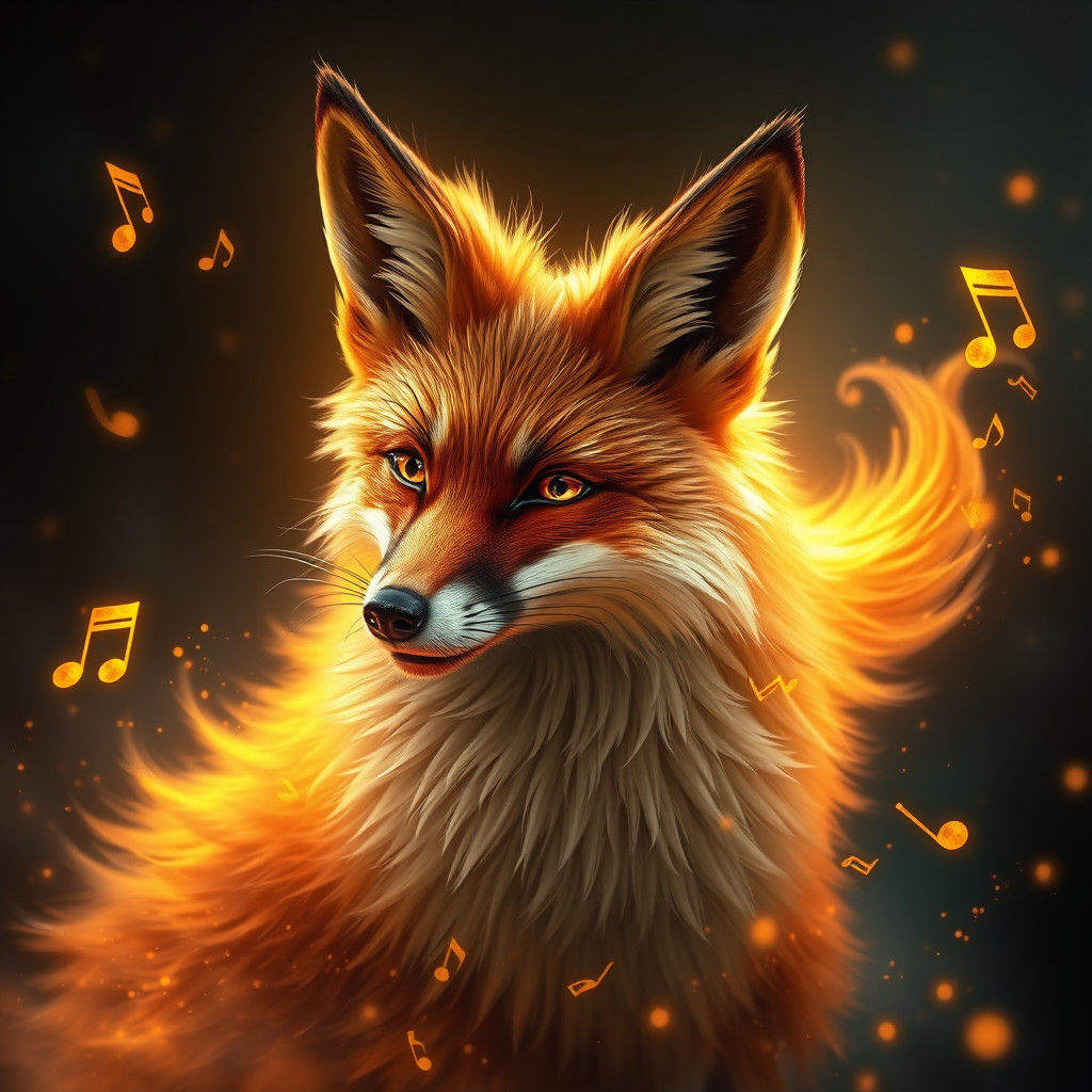 Radiant Golden Fox with Music Notes