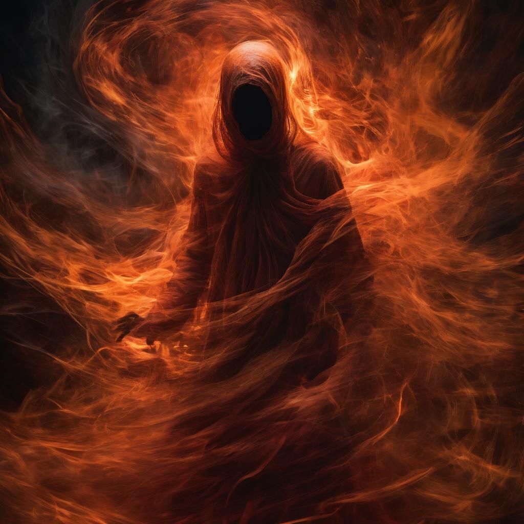 Ethereal Ghostly Figure in Chaotic Fire Energy
