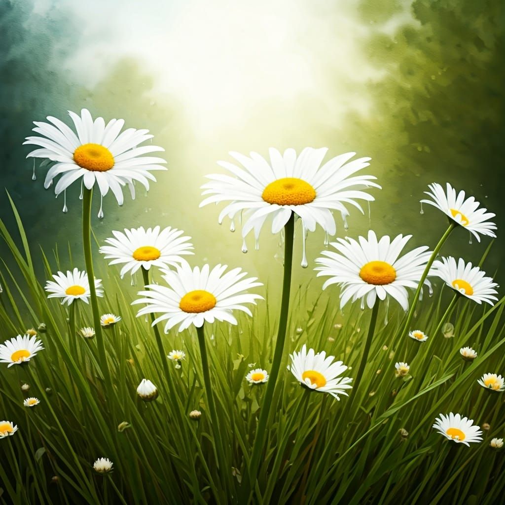 Wild Daisies Watercolor Matte Painting
