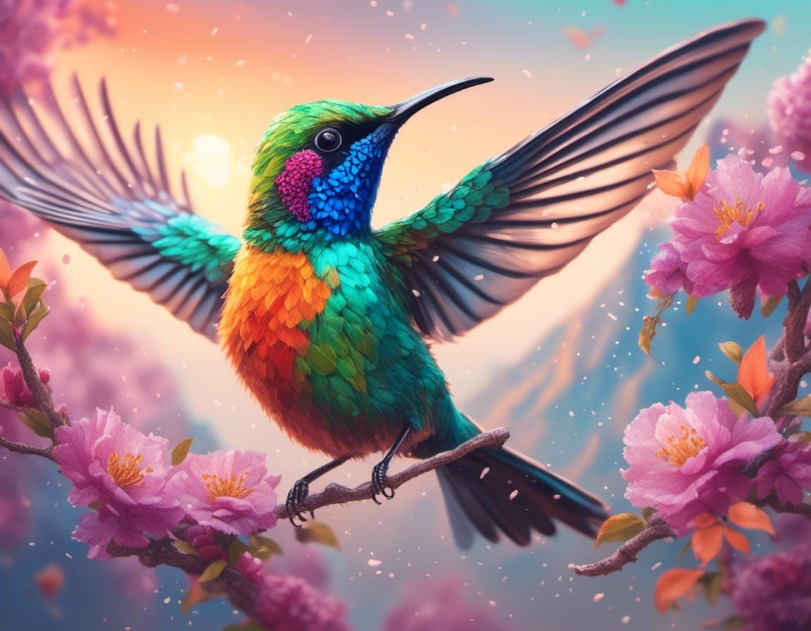 Palestinian Sunbird in Flight: Pastel Artwork