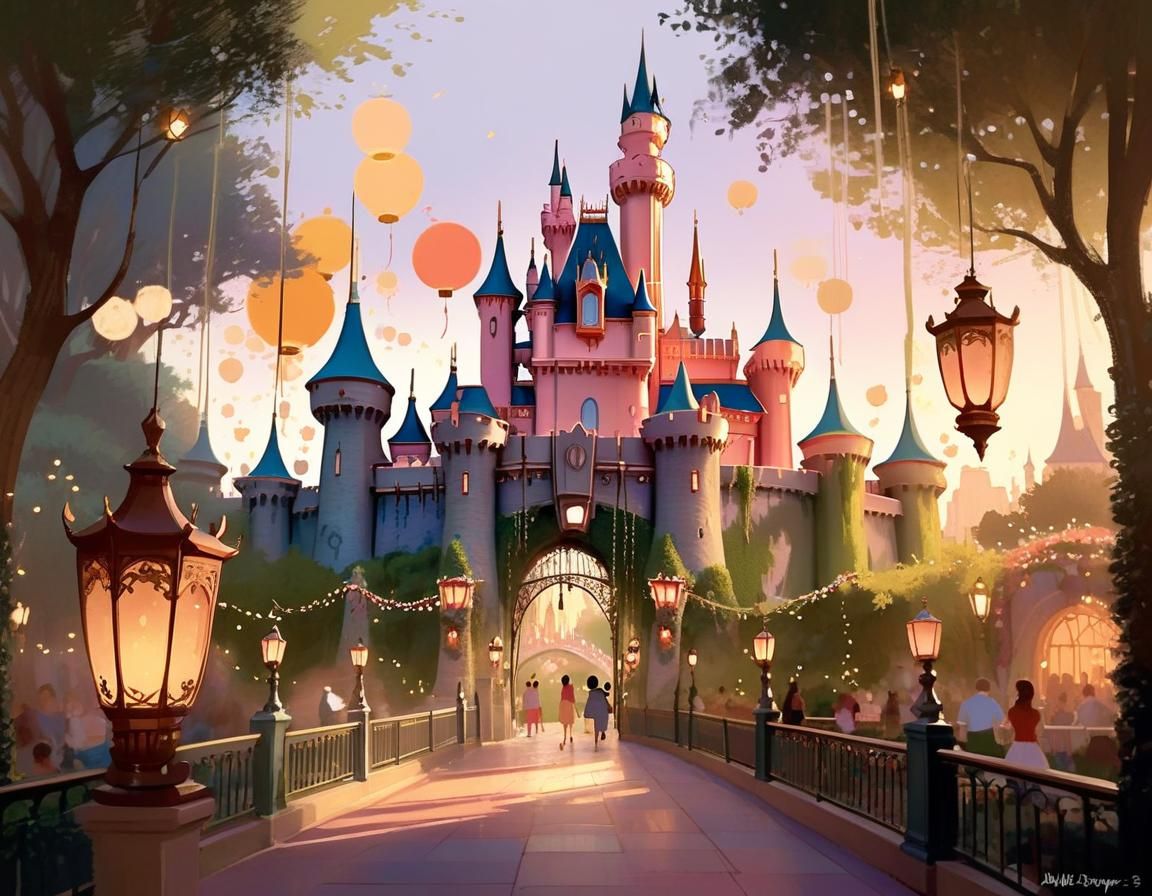 Ghibli-Inspired Disneyland Castle at Sunset