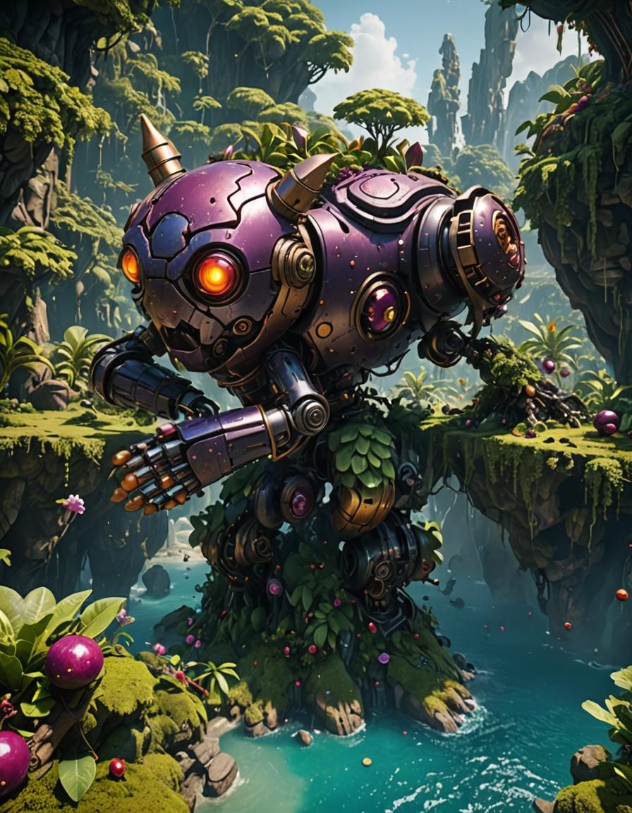 Robot SOS on Island with Mangosteen: Matte Painting