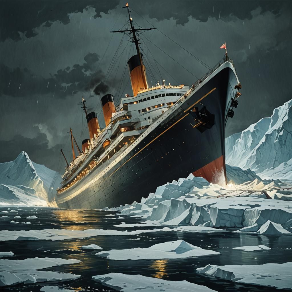 Ocean Liner Sinking in Dark Icy Sea at Night