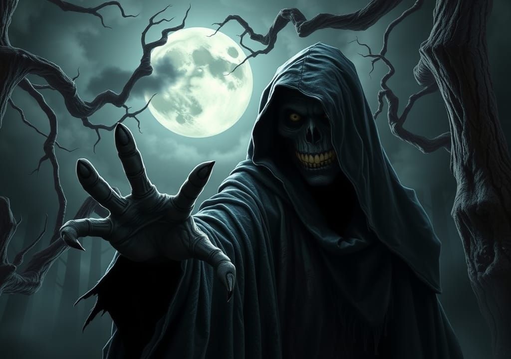 Eerie Dark Figure Beckons in Haunted Woods