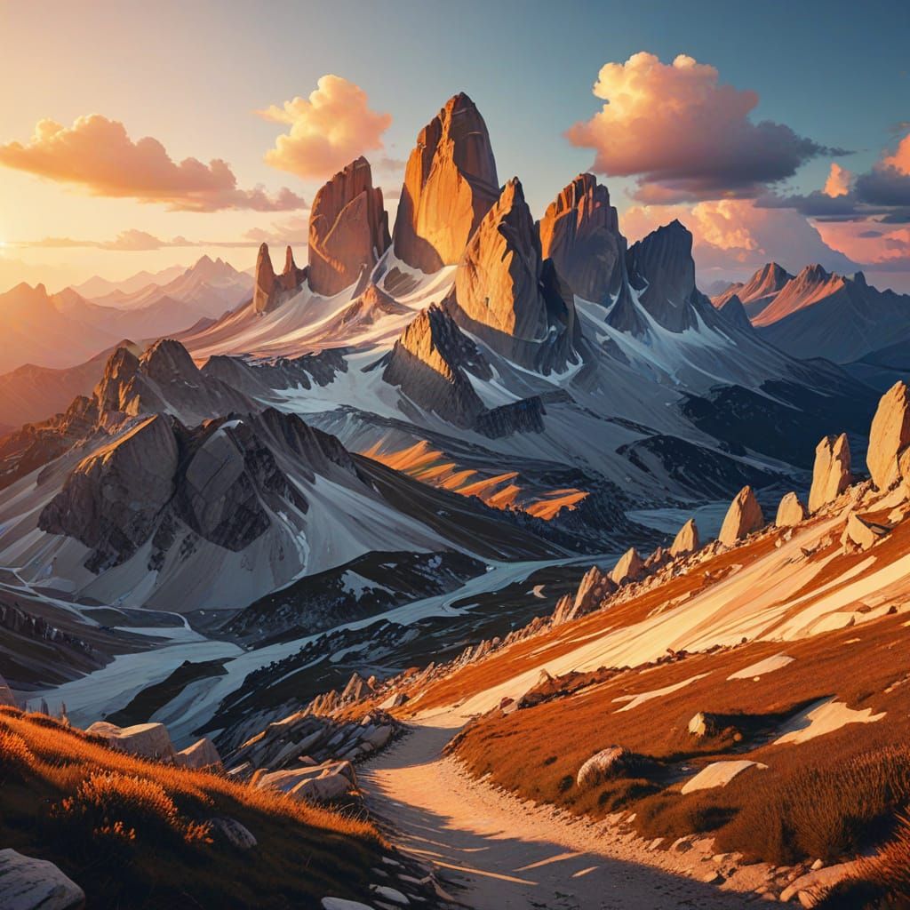 Cubist Tre Cime di Lavaredo Sunset Landscape