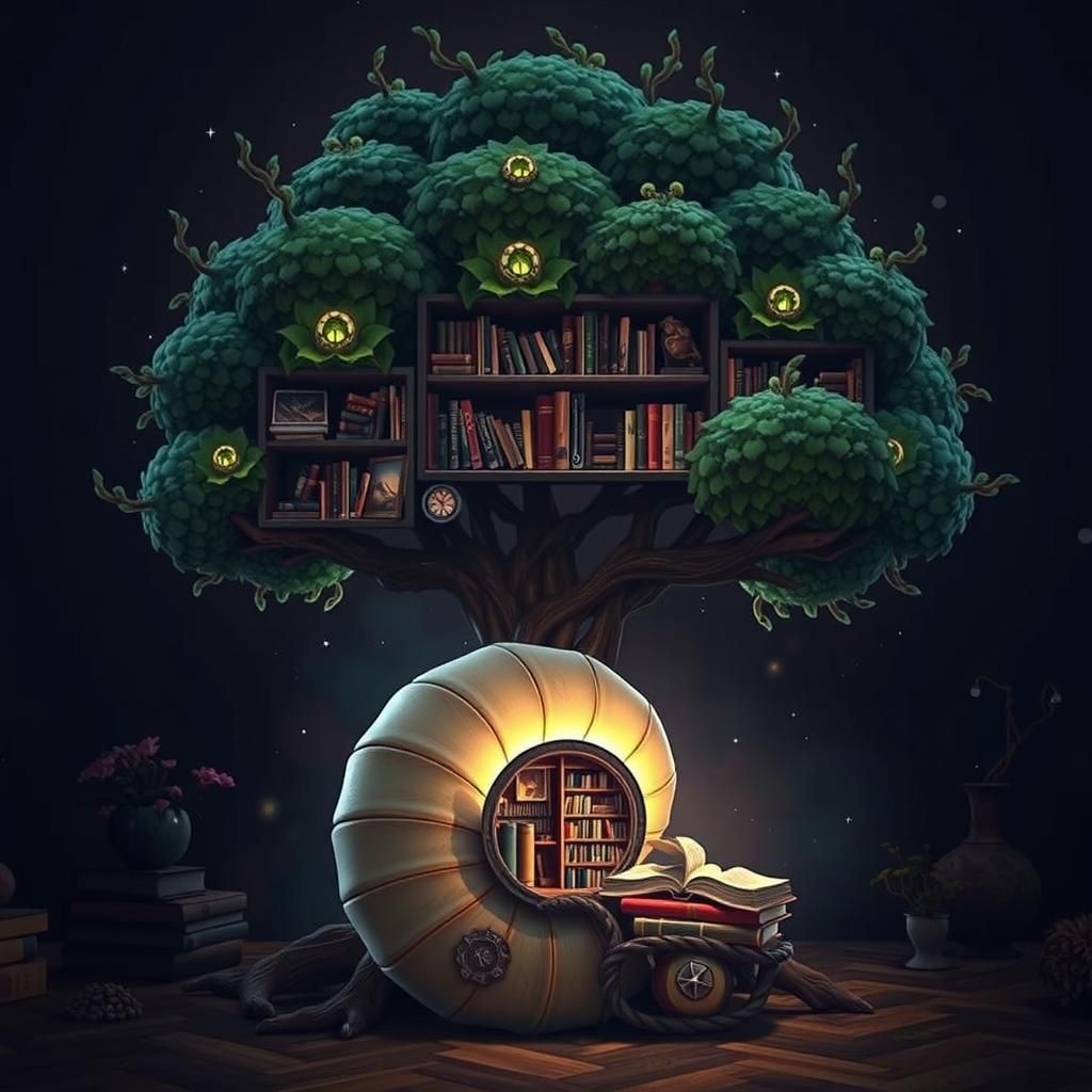 Tree Bookshelf with Nautilus Library