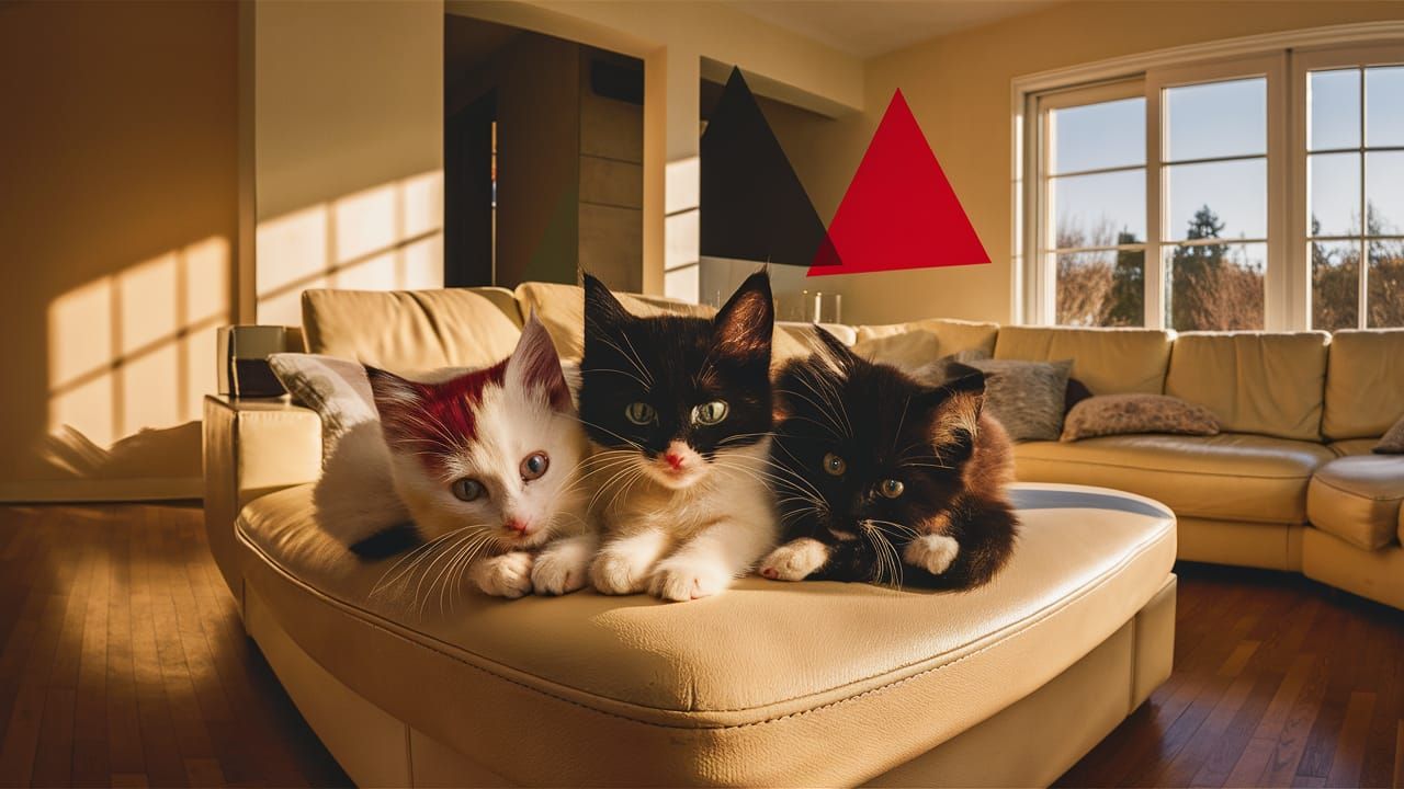 Cozy Kittens Snuggled on Sofa in Digital Portrait