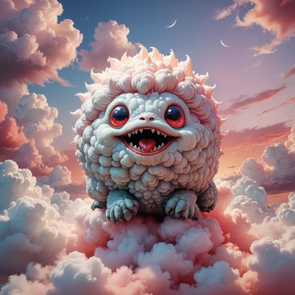 Cute Puffball with Scary Teeth in Pastel Digital Art