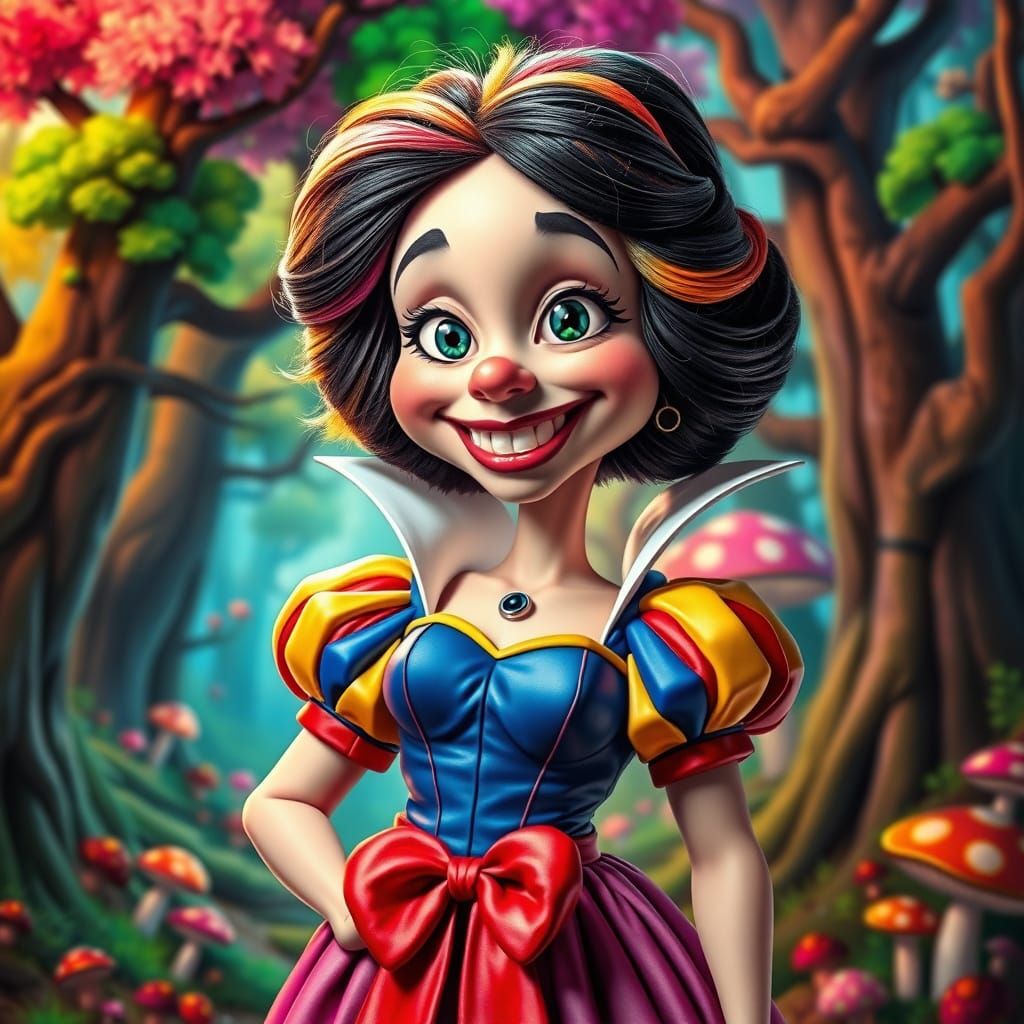 Warped Snow White Cartoon Parody in Vibrant Colors