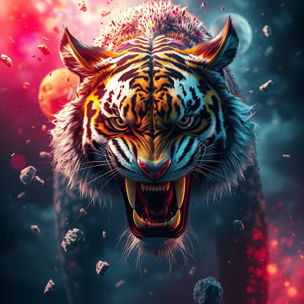 Menacing Saber-Tooth Tiger Digital Art