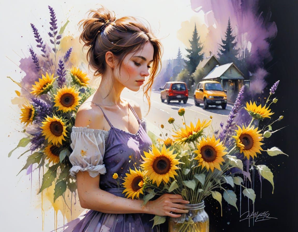 Impressionistic Watercolor Flower and Honey Stand