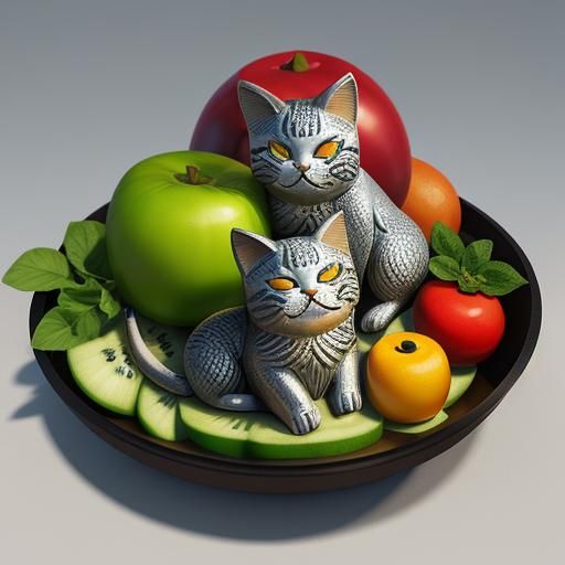 Still Life Painting of Maneki Neko With Food
