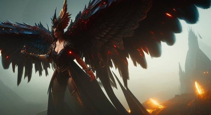 Demonic God Queen with Wings: Dark Fantasy Art