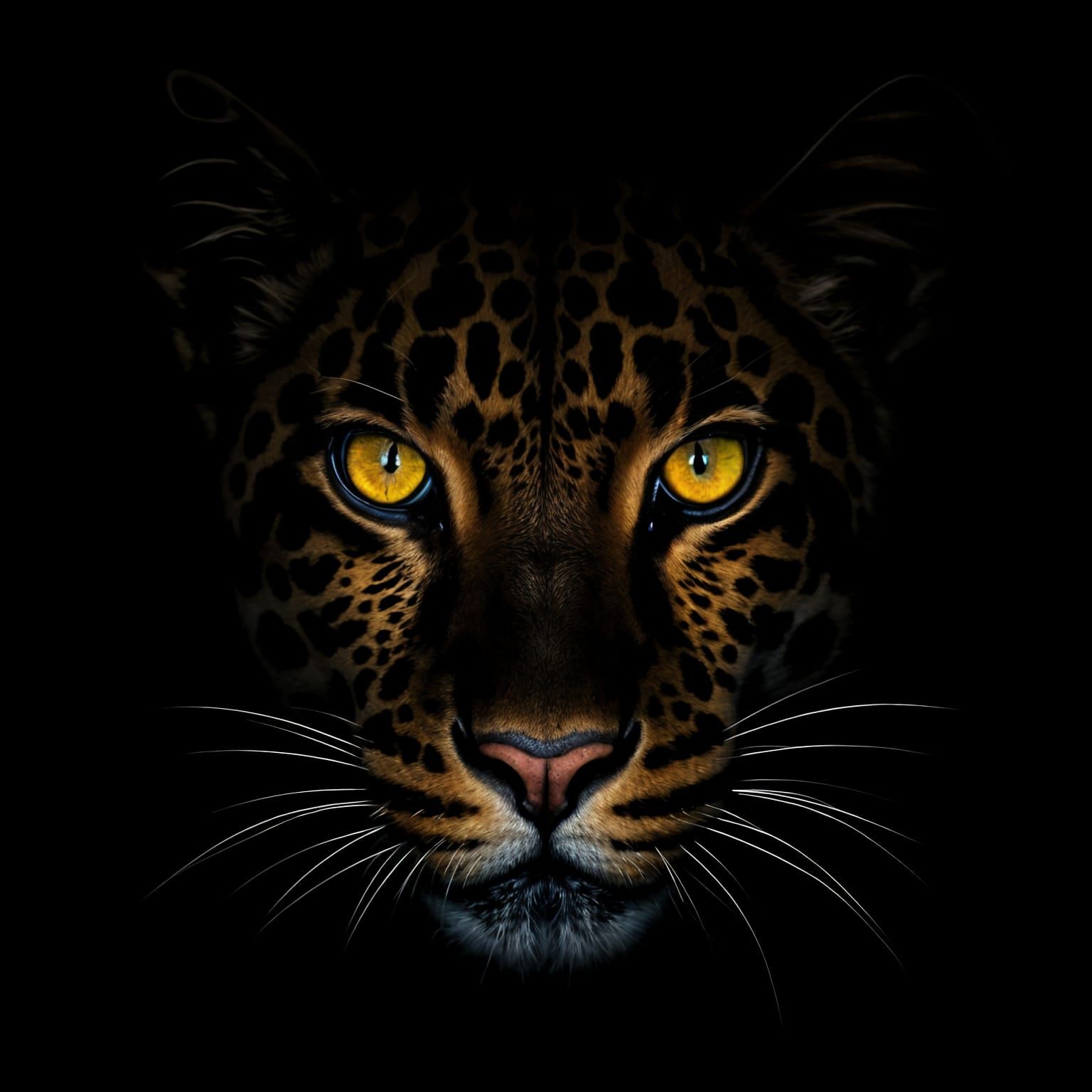 Sleek Leopard's Golden Gaze in Midnight Blackness