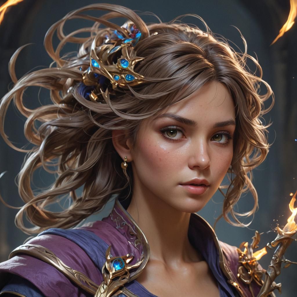 Mage Casting Spell: Detailed Portrait in Fantasy Style